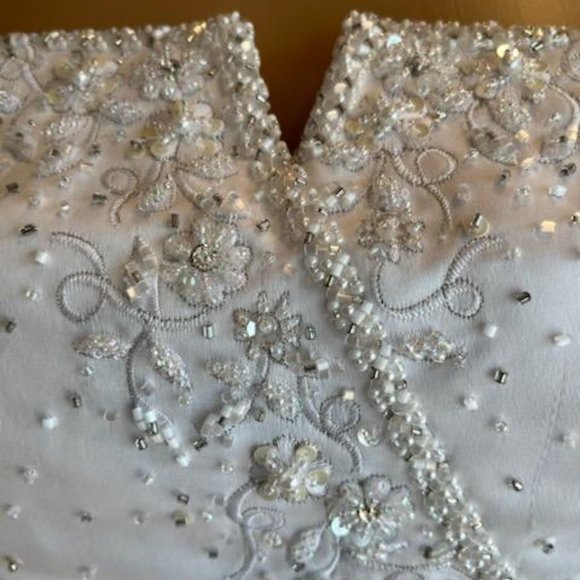 *MoriLee White Beads Strapless Satin Tulle Full Wedding Dress Bridal Gown Size 4 - Picture 8 of 16